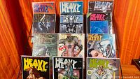 Full rack view of 12 bagged Heavy Metal magazines