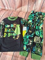 Full view of pajama top and pants set