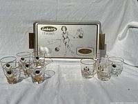 Full set showing 6 glasses and Labatt's metal tray