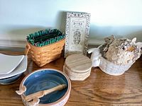 Group shot of all items on wooden surface
