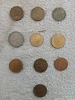 All ten coins front view for identification