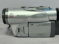 Left side view of Canon Elura 70 showing model marking and zoom ratings