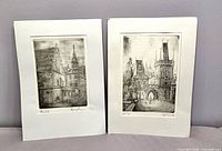 both matted etchings front view