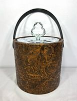 Front view of Irvinware ice bucket with lid and handle