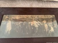 Front view of framed sepia pastoral artwork