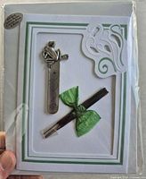 Front view of packaged greeting card showing pewter frog incense holder and incense sticks