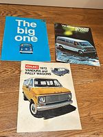 Front covers of the three brochures laid out on wooden floor