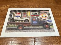Entire print showing vintage truck, racer and signage