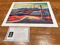 Full view of Serenity Lake Superior lithograph print with artist information card