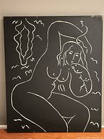 Front view of black and white figurative acrylic painting