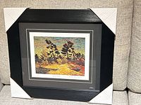 Framed Tom Thomson print with protective corner covers