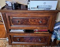 Front view showing both drawers and overall style