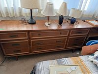 Full frontal view of La Silva dresser with lamps on top