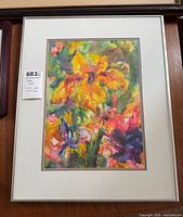 Full view of framed floral watercolour with mat and metal frame