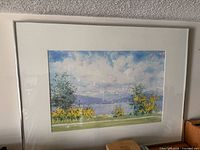 Front view of framed watercolour showing artwork, mat and frame