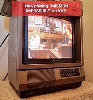 Front view showing Sony KV-1221R displaying Mission Impossible film