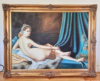 Full view of framed oil painting showing subject, frame design and colors