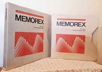 Front view of both boxed Memorex Precision Instrumentation Tape reels