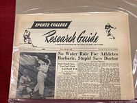 Front page of Sports College Research Guide showing headline and Ted Williams photo