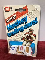 Front view of packaged Corgi Hockey Trading Cars Mustang Cobra
