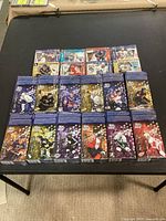 Group view of Kraft Dinner and Jell-O NHL Shooting Stars promo boxes arranged on table