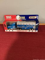 Front view of boxed Matchbox Toronto Blue Jays tractor trailer