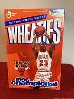 Front of 1996 Chicago Bulls Wheaties cereal box featuring Michael Jordan
