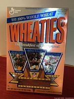 Front view showing Wheaties branding, MVP images, weight, collector edition text
