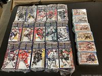 Group shot showing 15 Kraft Dinner NHL boxes and 6 Jell-O goalie boxes still wrapped