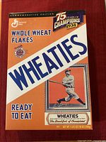 Front view of unopened Wheaties Lou Gehrig commemorative cereal box