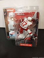 Front view of sealed Brett Hull SportsPicks figure with full packaging visible