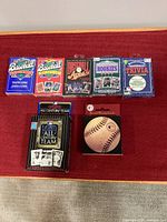 Group shot of seven sealed MLB playing card decks