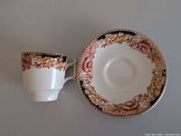 Cup and saucer front view showing pattern and form