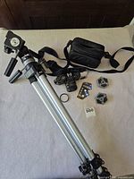 Tripod, camera, bag, accessories overview