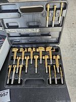 Forstner drill bit set in black molded case
