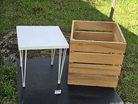 Side table and crate together for scale and overview