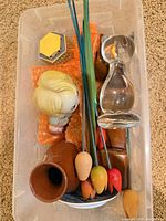 All items grouped in plastic bin