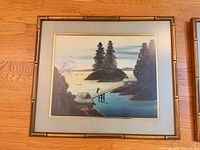 Landscape print with bridge in bamboo-style frame