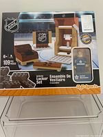 Front of sealed OYO Sports NHL Locker Set box showing contents illustration and 109 pieces callout