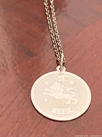 Pendant and portion of chain on wood surface