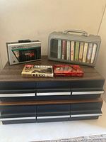 Overall lot: Walkman, cassette cabinets, plastic case, blank tapes