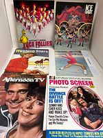 Six-page display showing covers of Ice Follies, Ice Capades, Western Stars, Afternoon TV, Photo Screen, plus Karen Magnussen poster