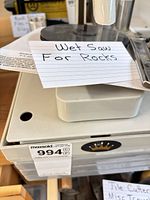 Overall view of wet saw base with note identifying use