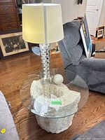 Full view of side table with lamp on top