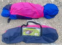 Tent and stuff sack laid out showing packed items
