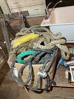 Box showing mixed ropes and colours, sink and workbench for scale