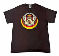Front of brown Gildan T-shirt showing Pidgeot Pokémon graphic