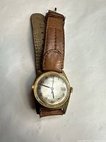 Front view of Timex watch with leather band