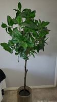 Full view of artificial tree in planter