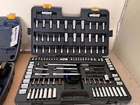 Open case displaying full socket set layout